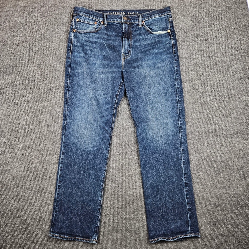 American Eagle Relaxed Straight Jeans Men's 36x32(30) Dark Wash Blue Denim Flex